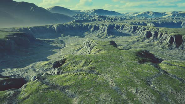 Grasslands Wide Panorama with Autumn Grass Field and Mountains