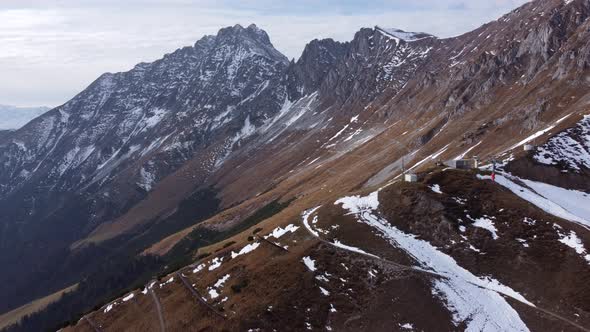 Snowy Mountains Of Nordkette In Innsbruck Austria - aerial shot