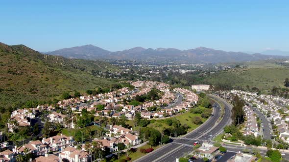 Aerial View of Upper Middle Class Neighborhood with Big Villas Around in San Diego