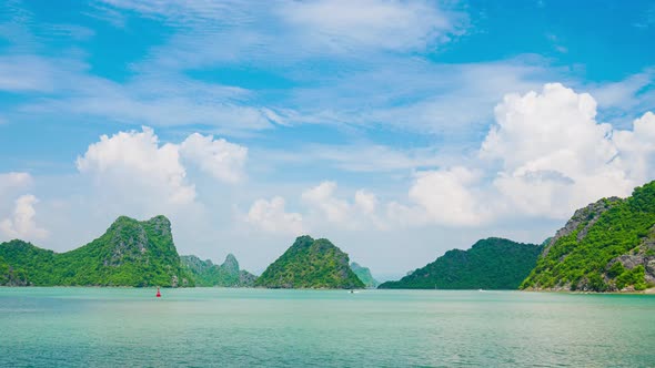 Time lapse: Ha Long Bay from Cat Ba island, famous tourism destination in Vietnam