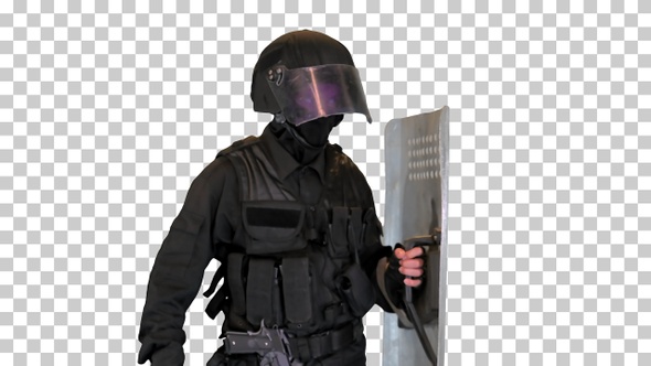 Riot police unit in armor baton, protective, Alpha Channel