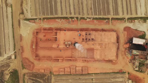 Aerial view of a brick factory, Dhaka, Bangladesh.