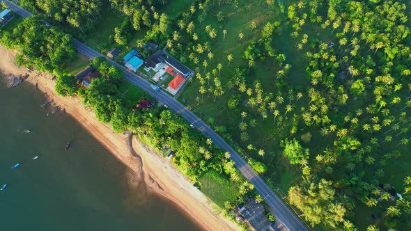 A drone is flying over the coast