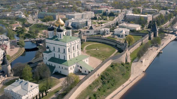 Aerial View of Kremlin in Pskov