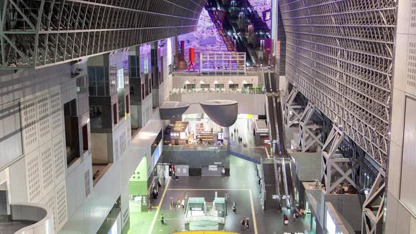 Kyoto Railway Terminal Hall with Escalators Timelapse