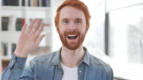 Hello, Casual Redhead Man Waving Hand