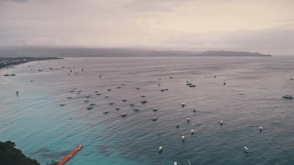 Aerial View Twilight Over Harbor Boats at Sea