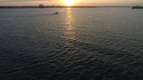 Aerial shot of the bay at sunset