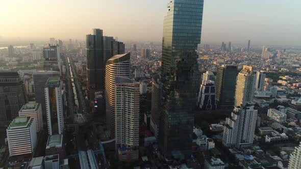 4K aerial drone footage of Bangkok skyline.