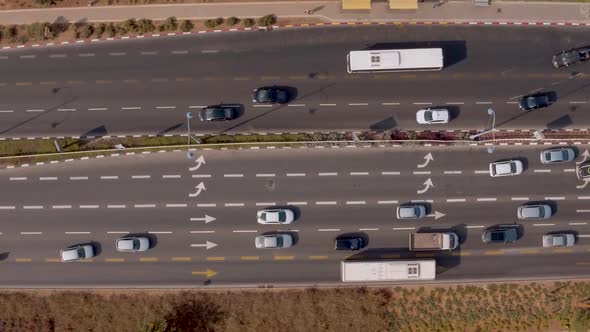 top down View of freeway busy city rush hour heavy traffic jam highway