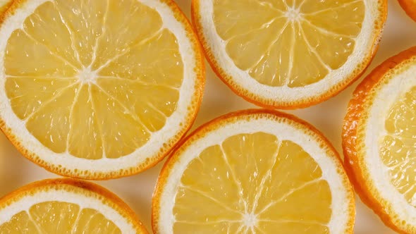 Macro Shot of Sliced Orange Fruit Slices and Rotate