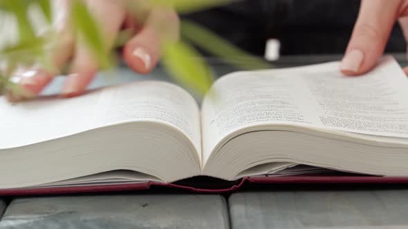 Close Up of Female Hands Turning Pages of a Book