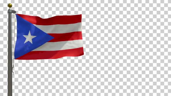 Puerto Rico Flag on Flagpole with Alpha Channel - 4K