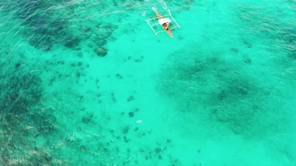 Seascape, Coral Reef and Blue Sea with Motorboat