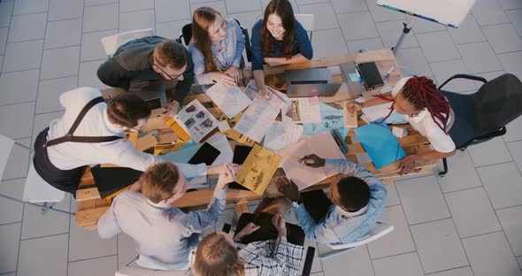 Top View Professional Development Company Employees Teamwork at Modern Office, Young Black Female