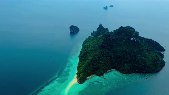 Green Island and Turquoise Water Off The Coast of Krabi