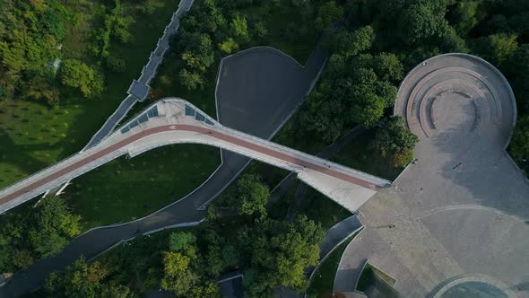 Drone Aerial Top View Beautiful Kyiv Pedestrian and Bicycle Klitschko Bridge