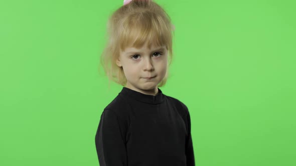 Pretty Girl Emotionally Makes Faces in Black Blouse, Portrait, Chroma Key