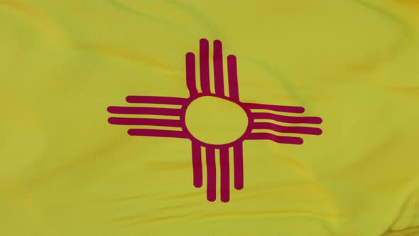 Flag of New Mexico State Region of the United States Waving at Wind