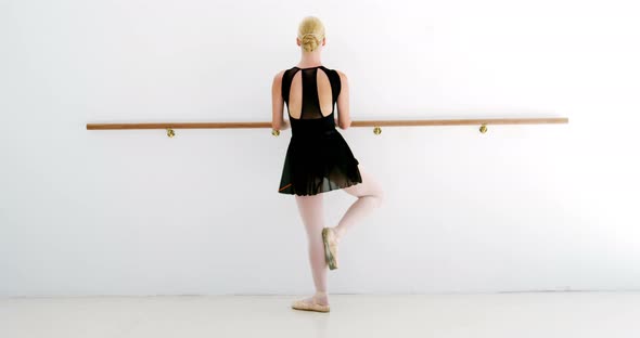Ballerina practicing ballet dance at barre