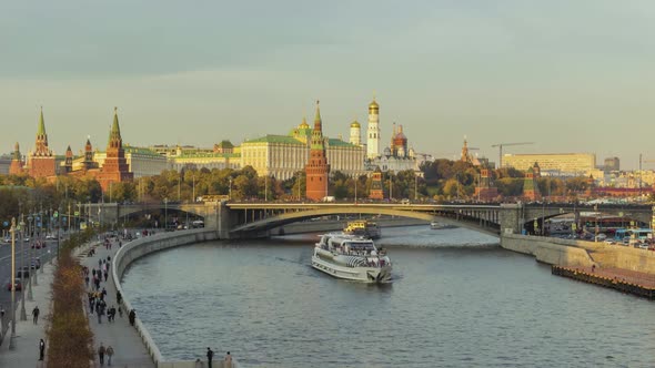 Moscow City Kremlin and River at Sunny Summer Day. Russia