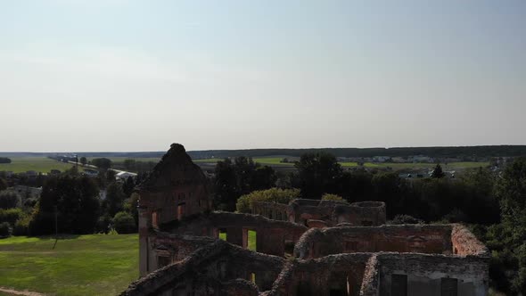 Ruins of Old Ancient Castle Building in Europe Shot From Drone Above Aerial Archaelogy