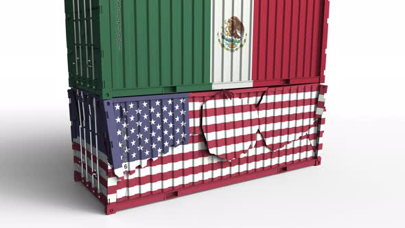 Container with Flag of Mexico Breaks Container with Flag of USA alt