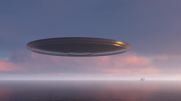 3d Render Ufo Above the Ocean 	