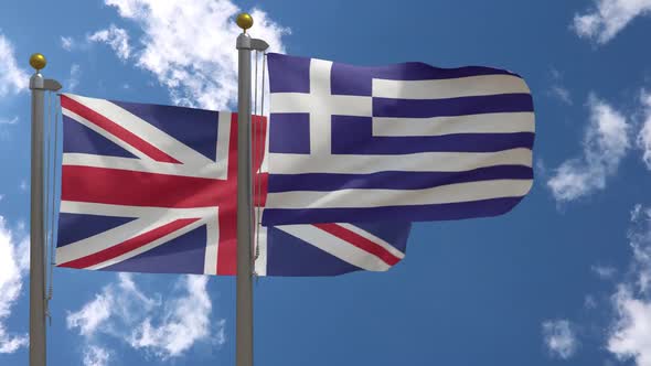 United Kingdom Flag Vs Greece Flag On Flagpole