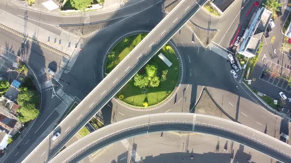 Yogyakarta, Indonesia - August 21, 2020 : top view of the Jombor flyover in the morning