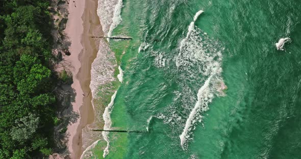Stormy waves on Baltic sea. Aerial view of nature