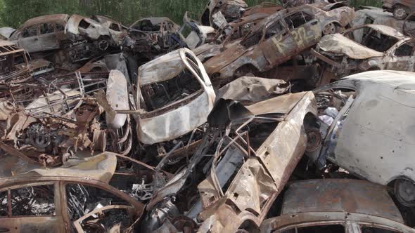 Irpin Bucha District Ukraine a Dump of Shot and Burned Cars