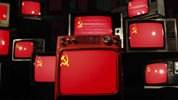 Old Soviet Union flag and Retro Televisions.