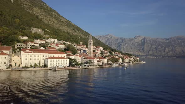 Aerial View Of The Perast Town   Montenegro 