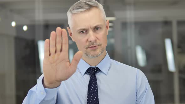 Stop, Grey Hair Businessman Stopping From Offer, Avoiding Problem