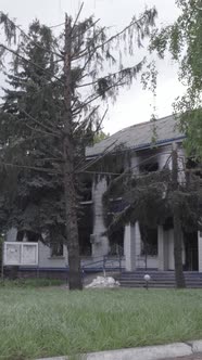 Vertical Video of a War Destroyed Police Station in Ukraine