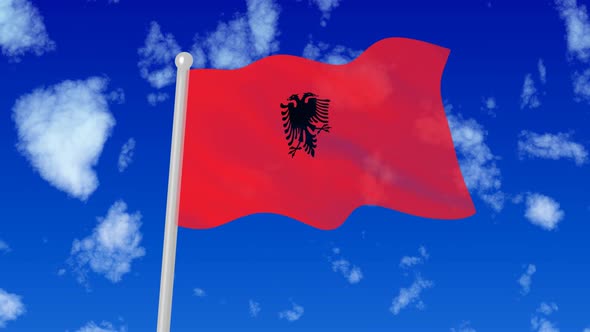 Albania Flaying National Flag In The Sky