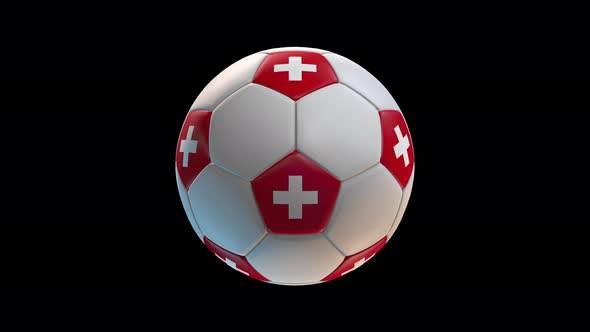 Soccer ball with flag Switzerland, on black background loop alpha alt