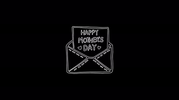 Letter icon with the words Happy Mother's Day on a black background. Seamless neon line animation
