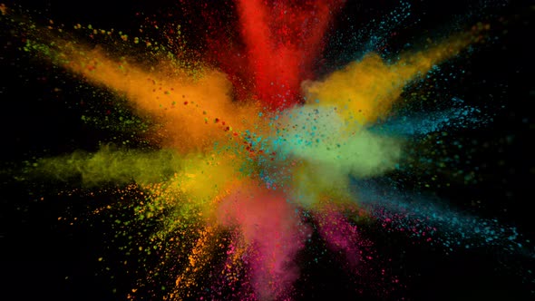 Super Slowmotion Shot of Color Powder Explosion Isolated on Black Background