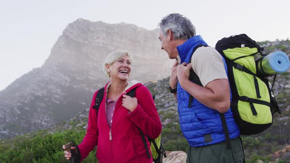 Senior couple on a hike together in nature