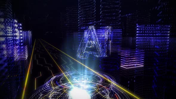 Modern computer technology creating a 3D model of the word AI in real time alt