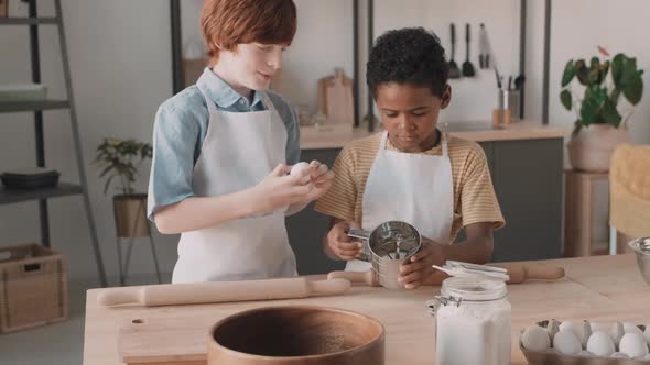 School Boys Playing with Dough Ingredients