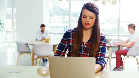 Female executive sitting at desk and using laptop