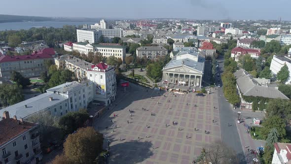 Aerial of buildings near Theatre Square