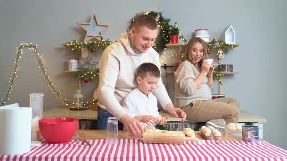 Happy Family Together Prepares Traditional Dishes From the Dough for New Year