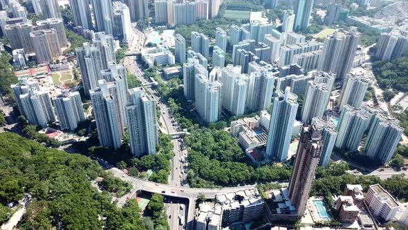 Lion rock mountain and building block in Hong Kong