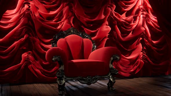 Luxurious Theater Curtain Stage with Chair alt