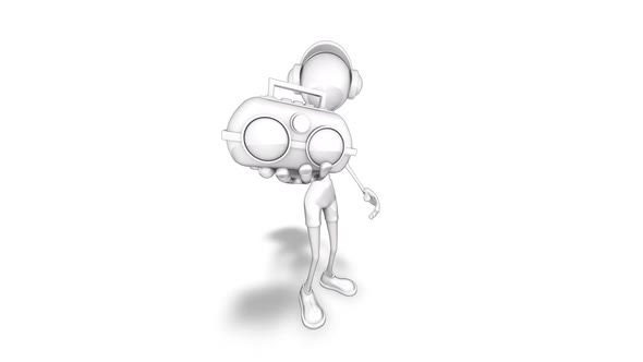 3D Man Cartoon Show Player  3D Looped on White