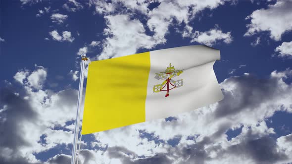 Vatican City Flag With Sky 4k